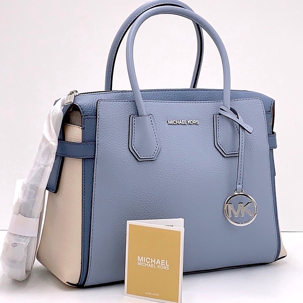 MICHAEL KORS Mercer Md Top Zip Color-Block Belted Satchel Crossbody Purse MK - Picture 1 of 15